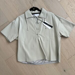 NWT WhoWhatWear Collection Nadia vegan leather pullover collared shirt